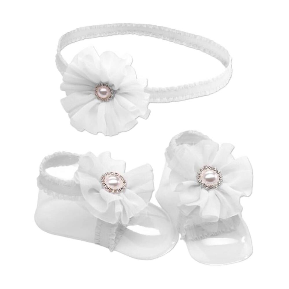 NEW CHERISHED MOMENTS baby girls barefoot sandal and set headband in white